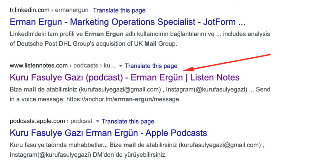 Google site: operatörü ve tırnak işareti ile mail adresi arama